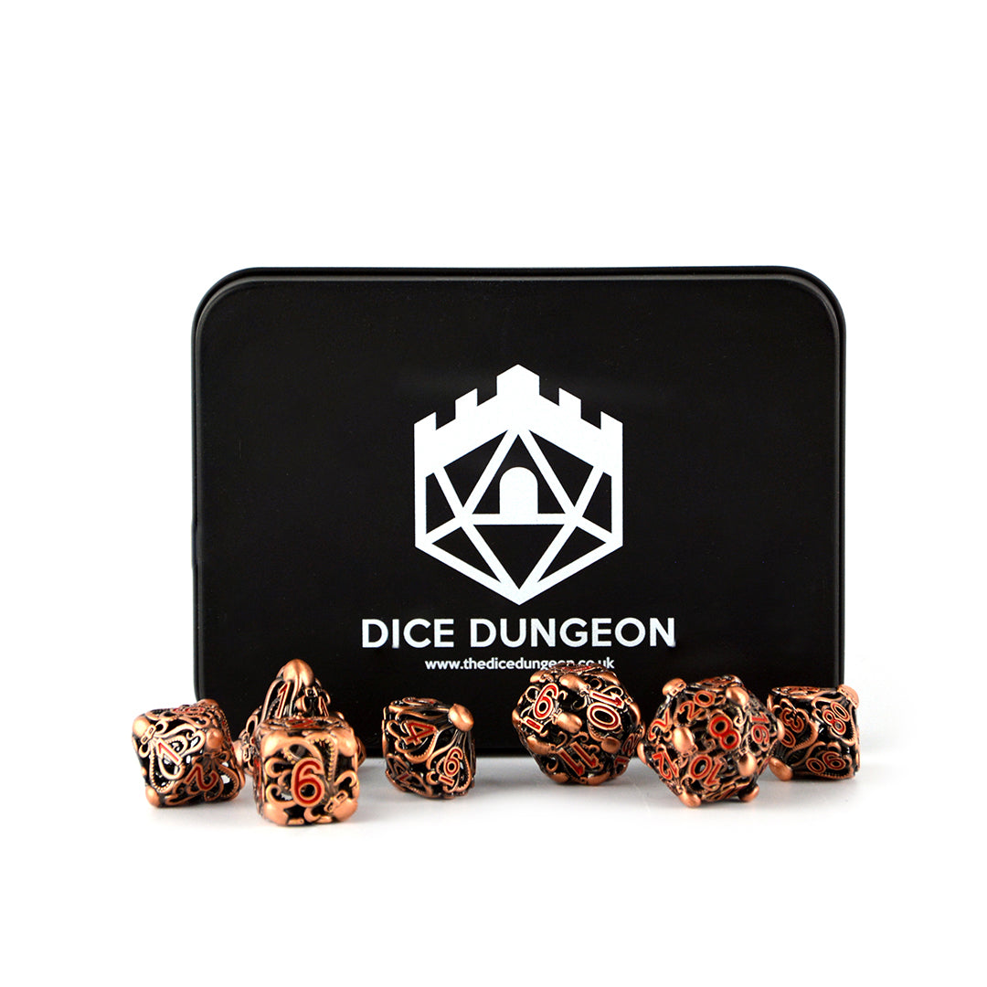 Dnd dice of the ancient one: copper - hollow dnd dice with tin