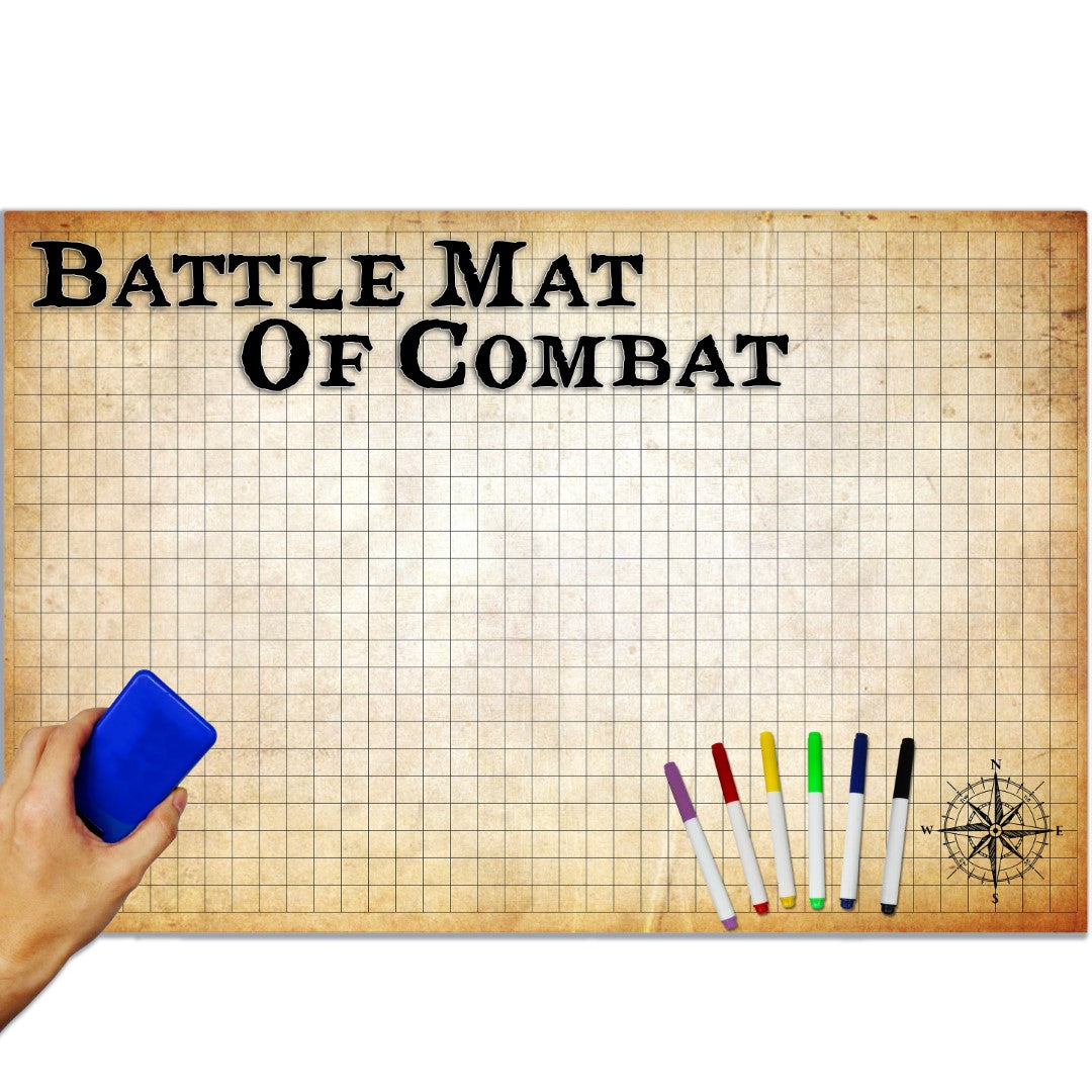 Dry erase whiteboard battle map with 1 inch grid.