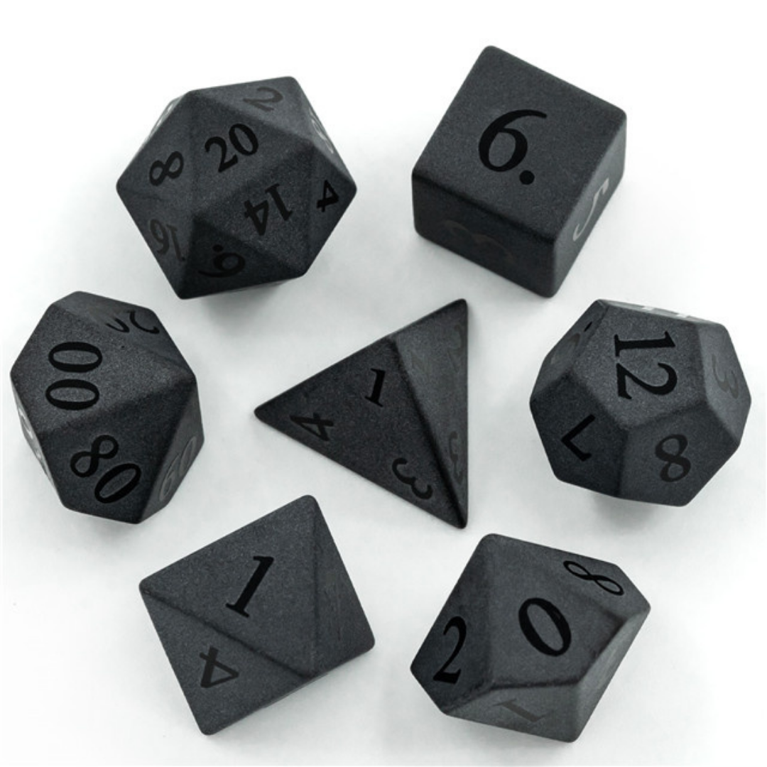 Volcanic Glass - Obsidian dnd dice over the top view