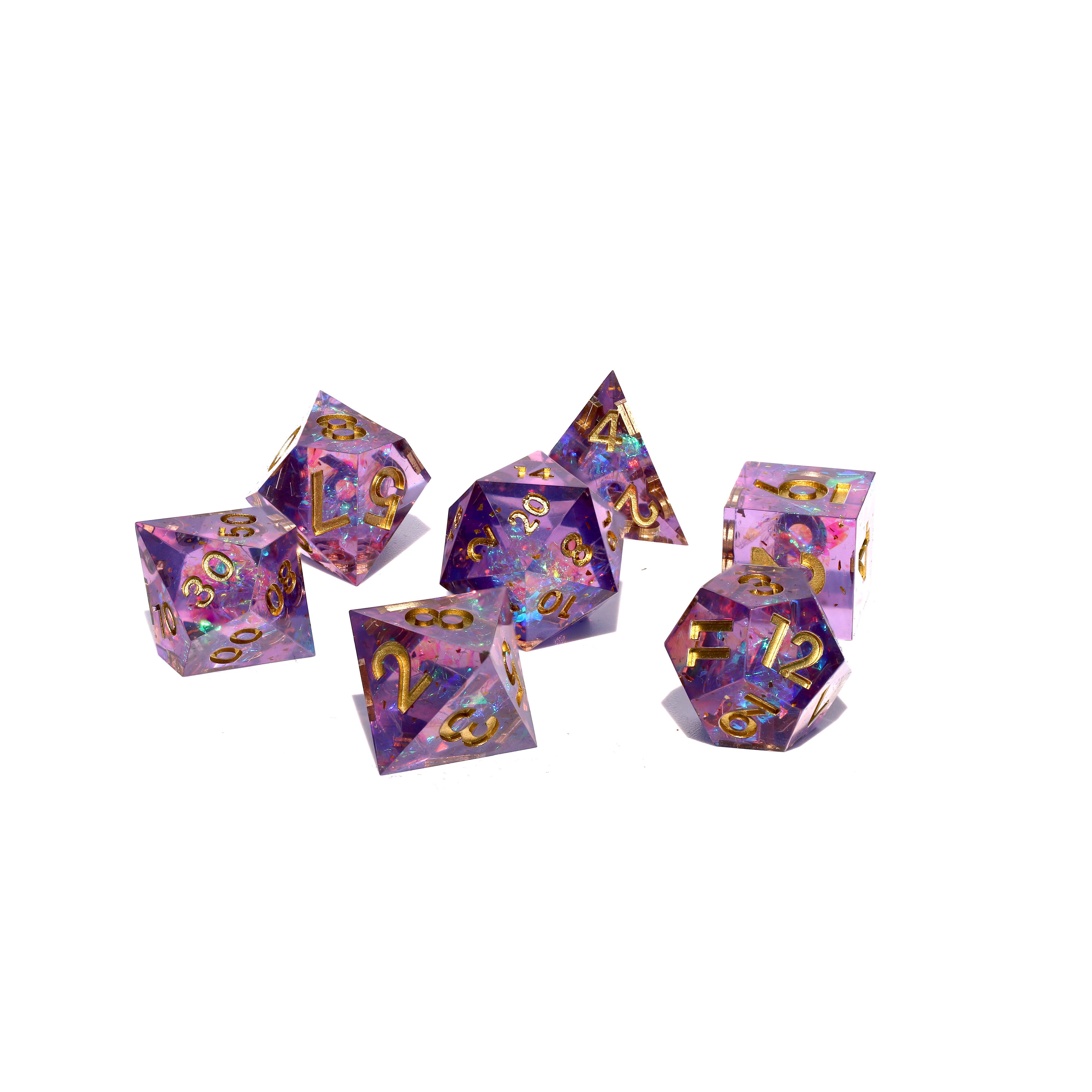 purple sharp edge dnd dice set