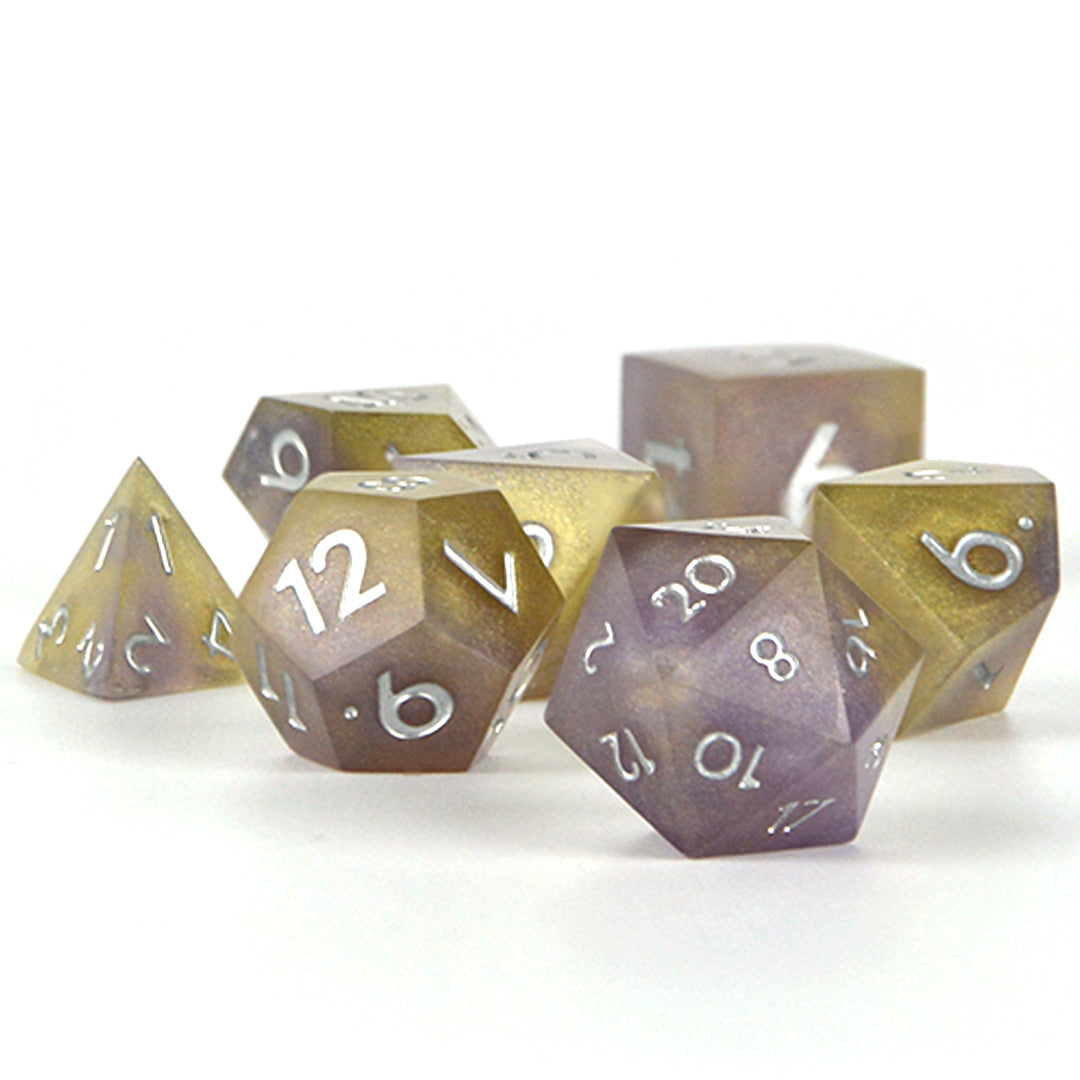 Sands Of Time purple and gold resin dnd dice set