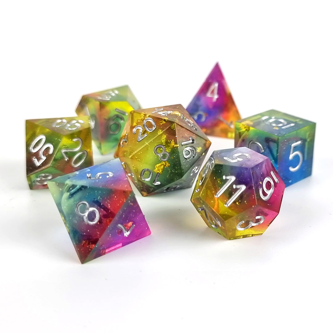 rainbow sharp edged dnd dice set 