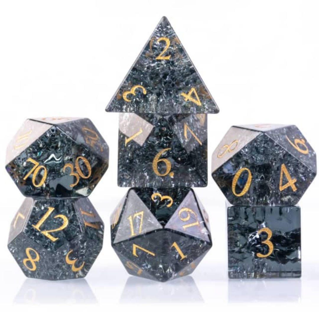 Cracked glass dnd dice set stacked