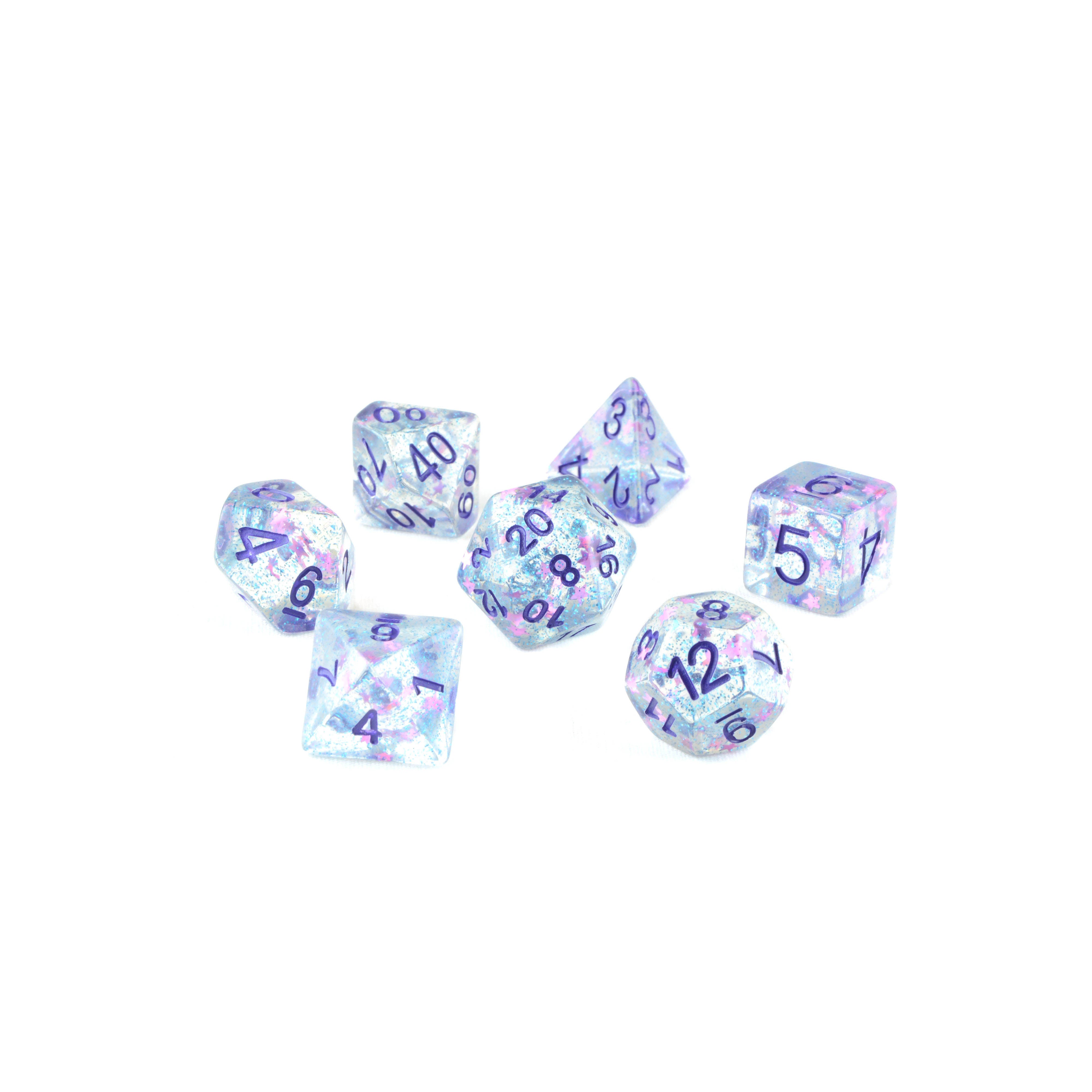 purple and blue dnd dice set