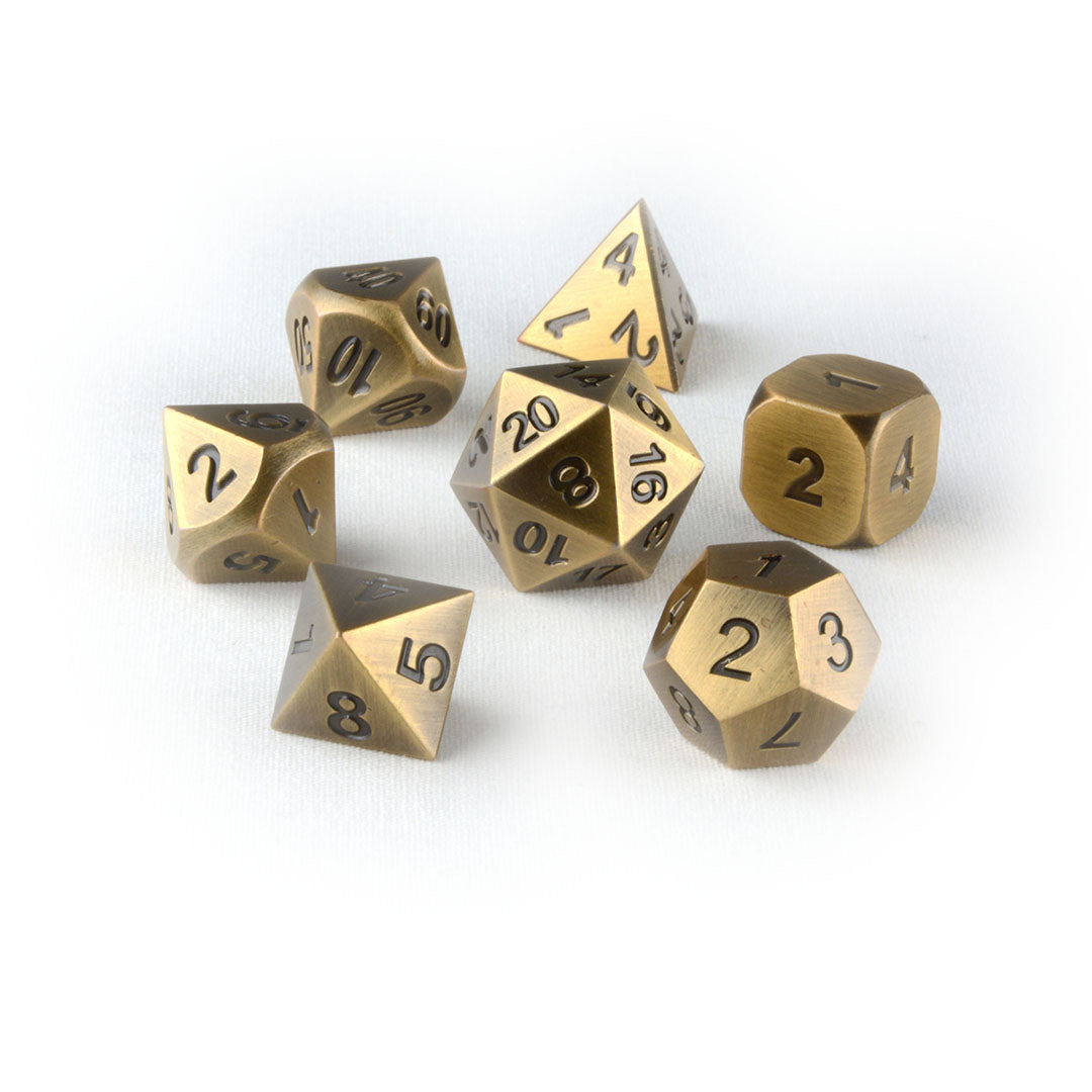 Tarnished gold metal dnd dice set