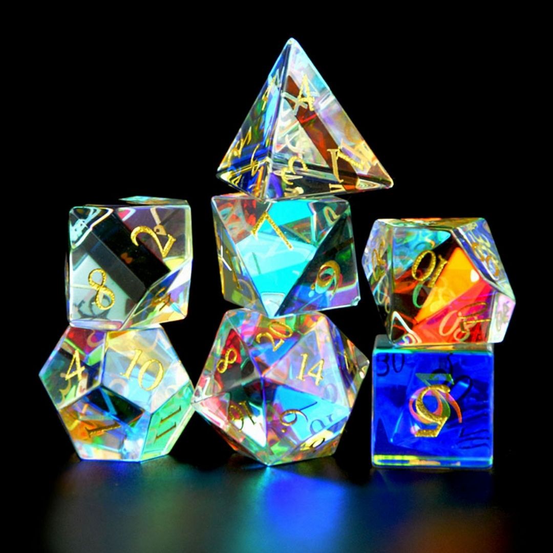 Wish - Rainbow Prism Glass dnd dice stacked