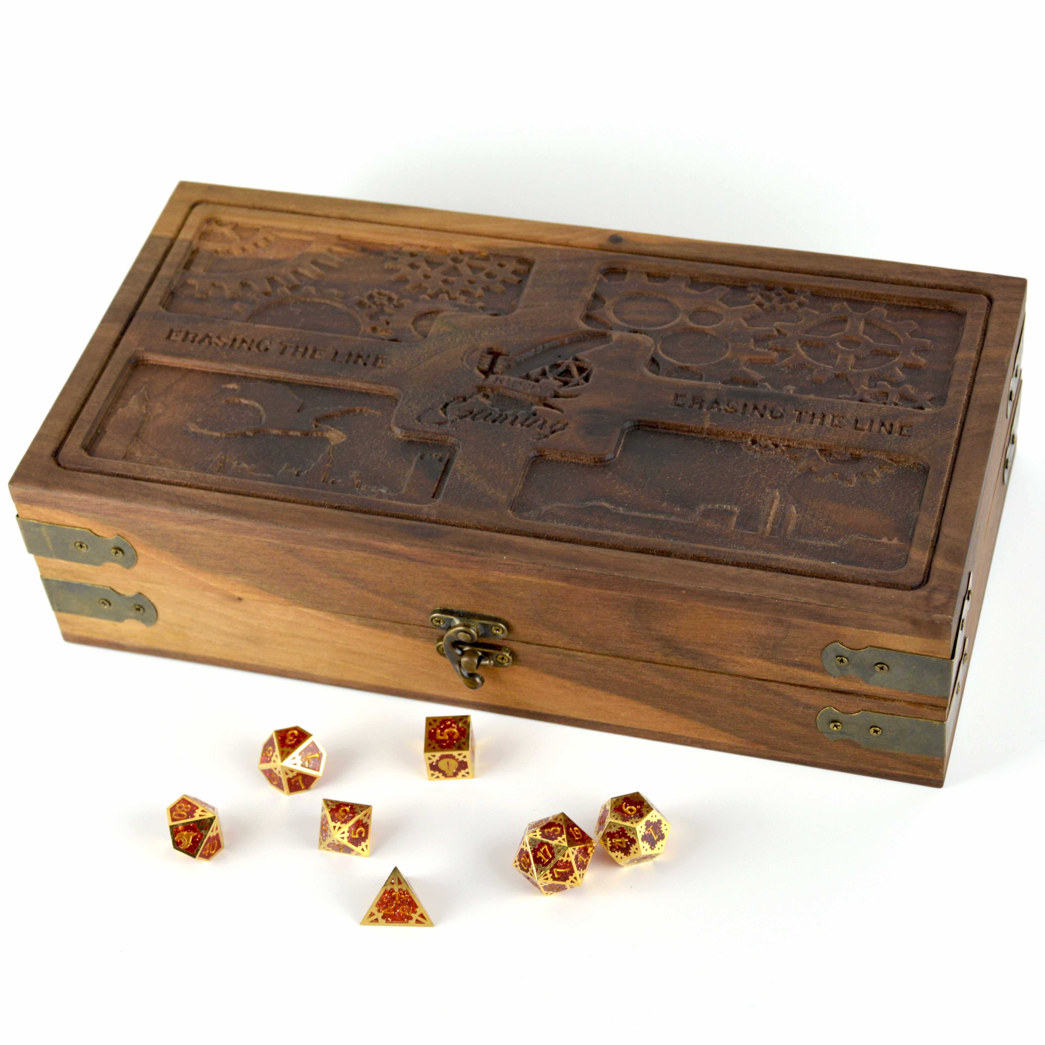 Wooden Rusty Quill Gaming Wooden Box and Resin Dice